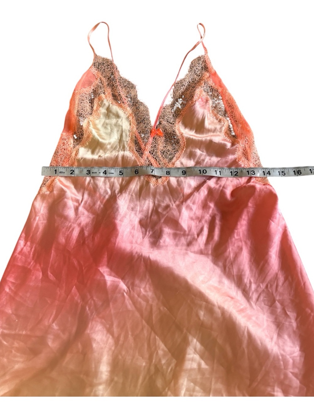 Victorias Secret Lace Trim Satin Slip Dress - Pink Ombre - Picture 3 of 9